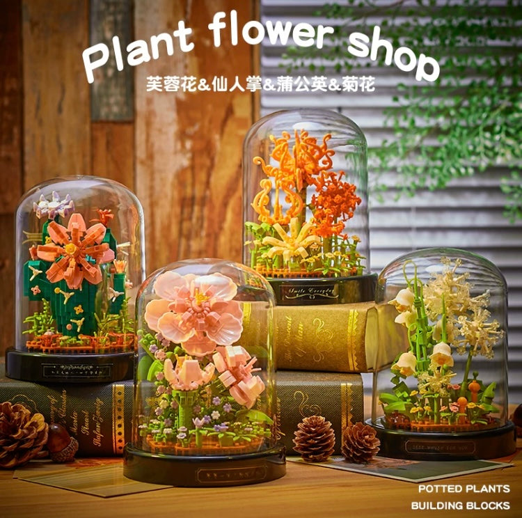 Mini Block Building Block Flower Diaries with Cover | Rose Daisy Cactus Sunflower Jasmine - with LED Lights Valentine Gift DIY Handmade Gift