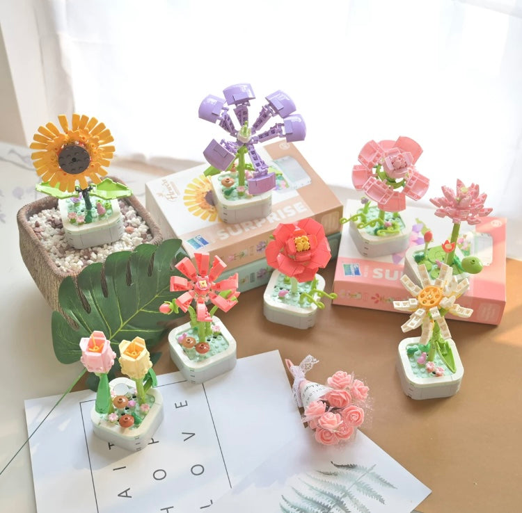 Mini Block Building Flower Series 1 | Daisy Pink Rose Sunflower - Tiny Particle Assembly DIY Handmade Gift