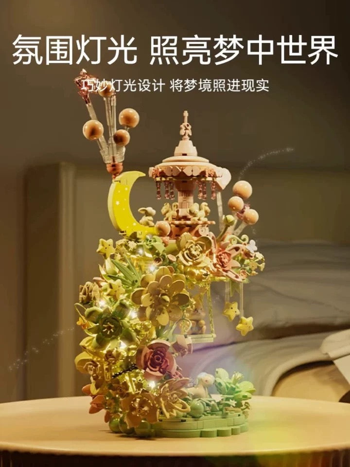Mini Block Building Block Fancy Forest Moon Flower - with LED Lights Valentine Girlish DIY Handmade Gift