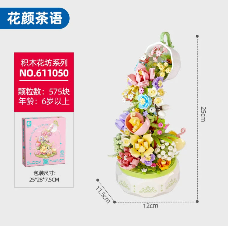 Mini Block Building Romantic Flower Express Love Music Box - with LED Lights Valentine Wedding Gift DIY Handmade Gift