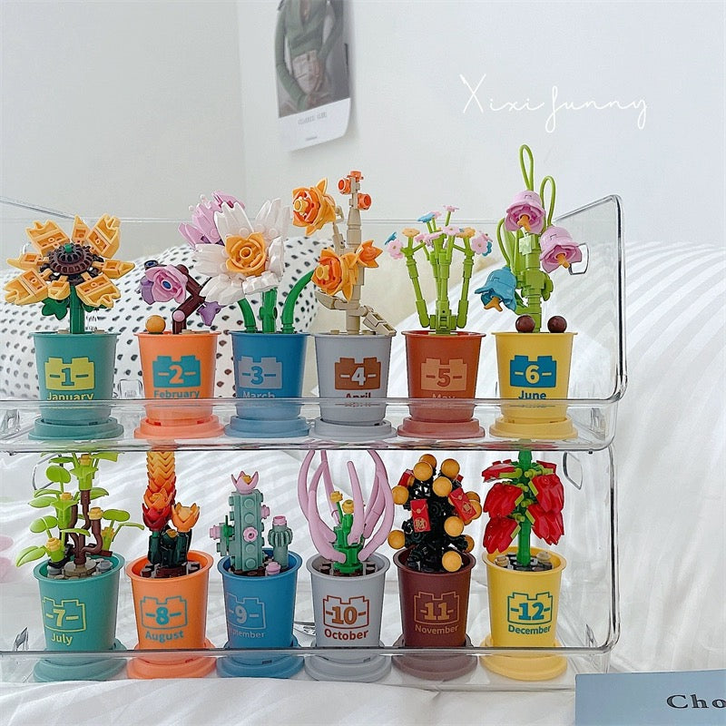 Mini Block Building Potted Plant | Birthday Months - Tiny Particle Assembly DIY Handmade Gift