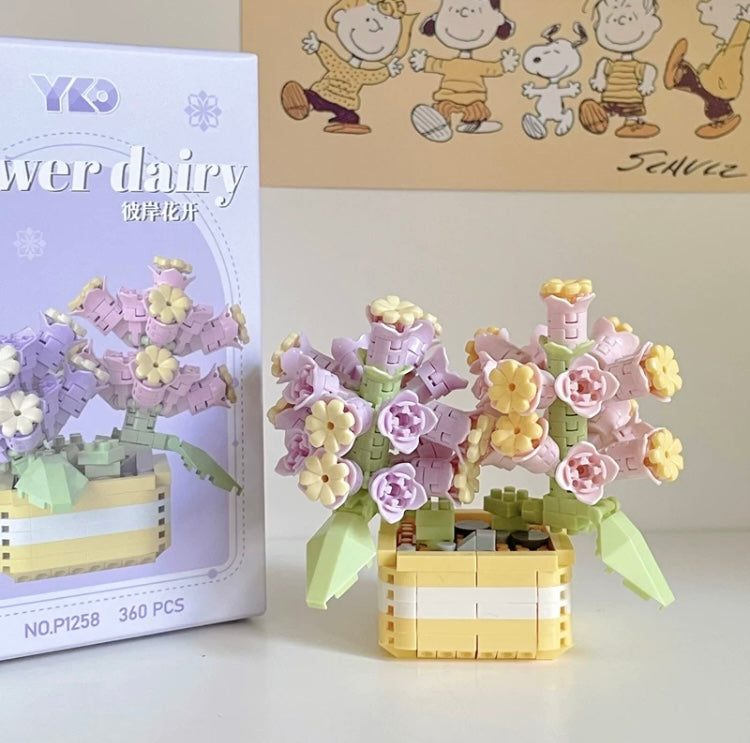 Mini Block Building Flower Dairy | Rose Sunflower Peony Daisy Tulip - Tiny Particle Assembly DIY Handmade Gift
