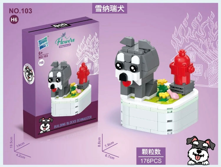 Mini Block Building Dog Plant | Bulldog Poodle Dachshund - Tiny Particle Assembly DIY Handmade Children Gift