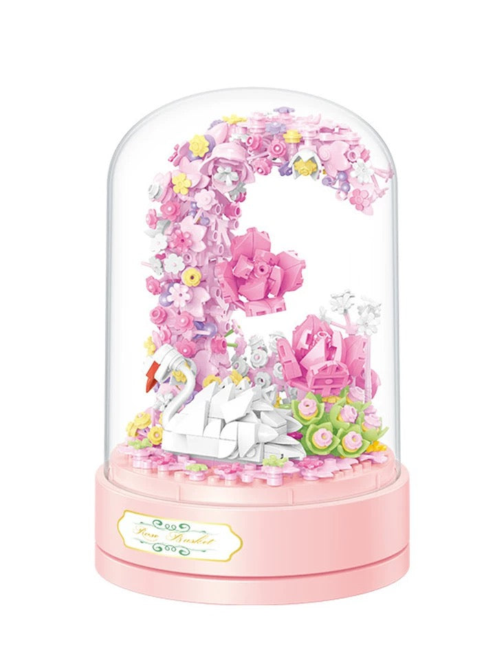 Mini Block Building Block with Music Box | Swan Garden - with LED Lights Valentine Wedding Gift DIY Handmade Gift