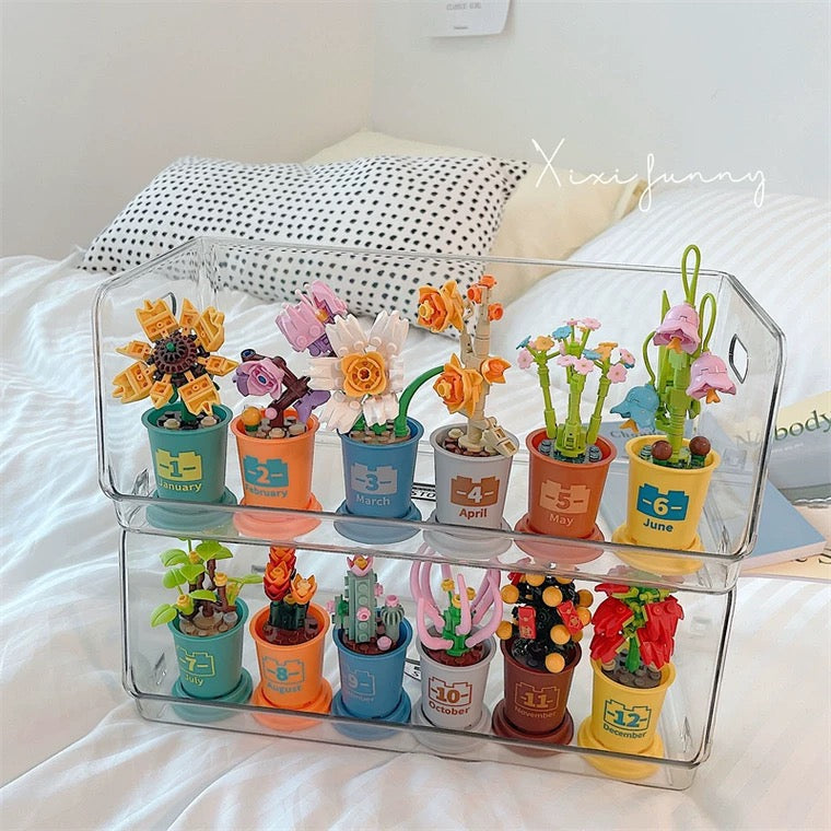 Mini Block Building Potted Plant | Birthday Months - Tiny Particle Assembly DIY Handmade Gift