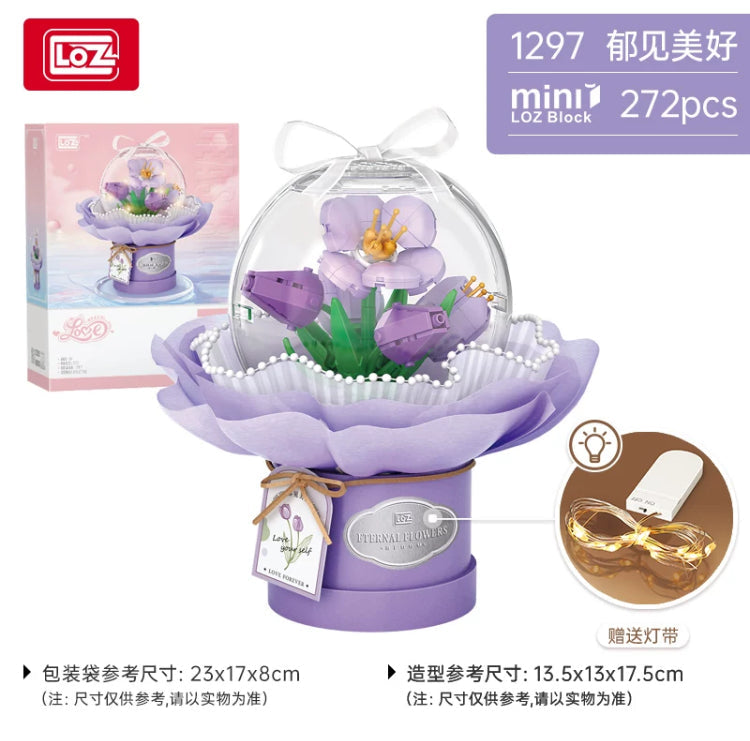 Loz Building Block Eternal Flowers Set | Rose SunFlower - with LED Lights Valentine Wedding Gift DIY Handmade Gift