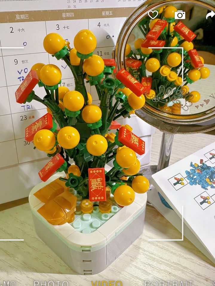 Mini Block Christmas Tree Chinese New Year | Green Pink Xmas Tree Tangerine - Building Block Christmas Gift DIY Handmade Gift
