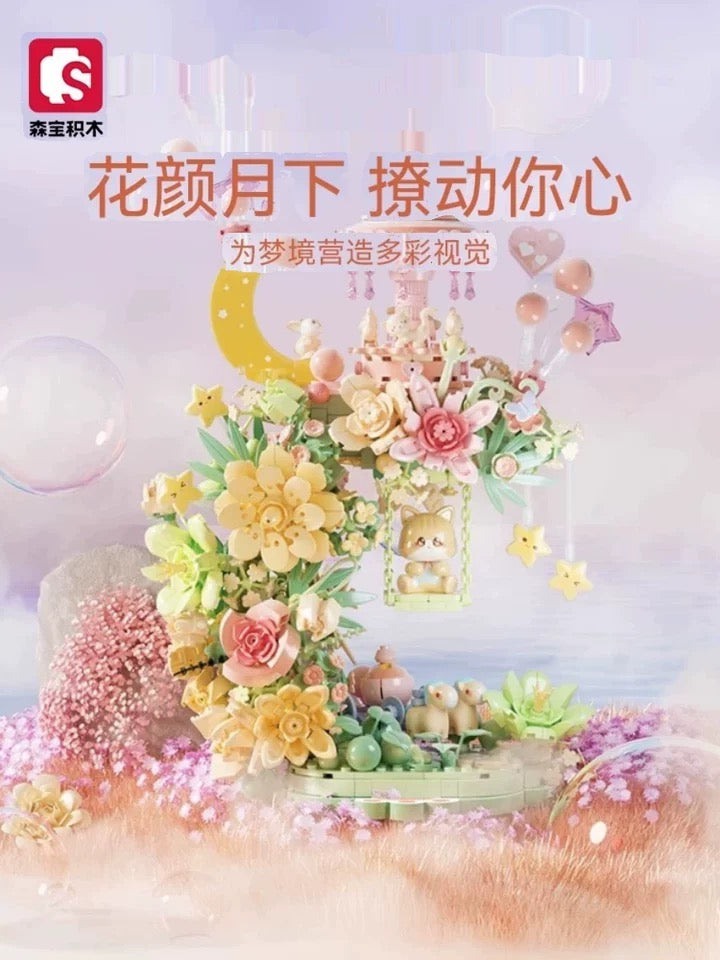 Mini Block Building Fancy Forest Moon Flower - with LED Lights Valentine Girlish DIY Handmade Gift