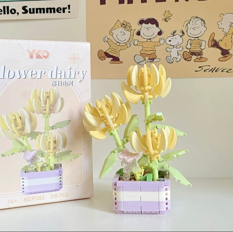 Mini Block Building Flower Dairy | Rose Sunflower Peony Daisy Tulip - Tiny Particle Assembly DIY Handmade Gift