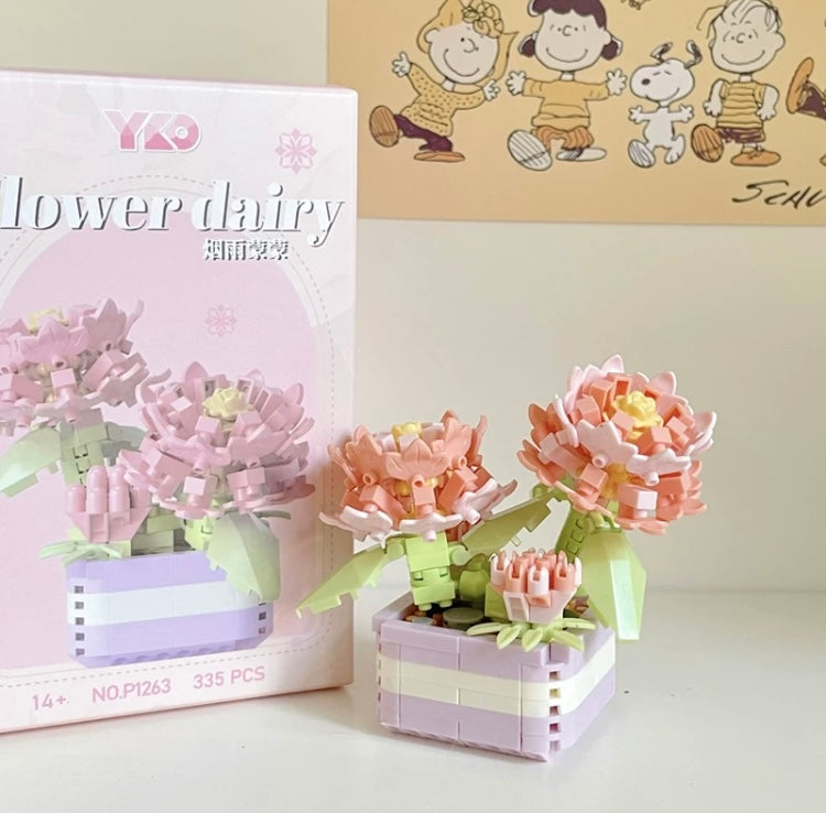 Mini Block Building Flower Dairy | Rose Sunflower Peony Daisy Tulip - Tiny Particle Assembly DIY Handmade Gift