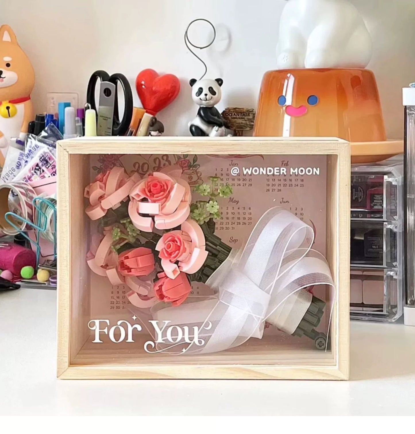 Block Building Romantic Flower Bouquet | Pink Rose Yellow Rose - with LED Lights Valentine Wedding Gift DIY Handmade Gift