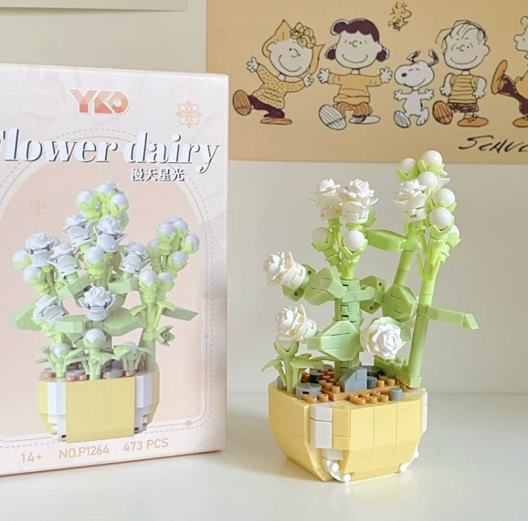 Mini Block Building Flower Dairy | Rose Sunflower Peony Daisy Tulip - Tiny Particle Assembly DIY Handmade Gift