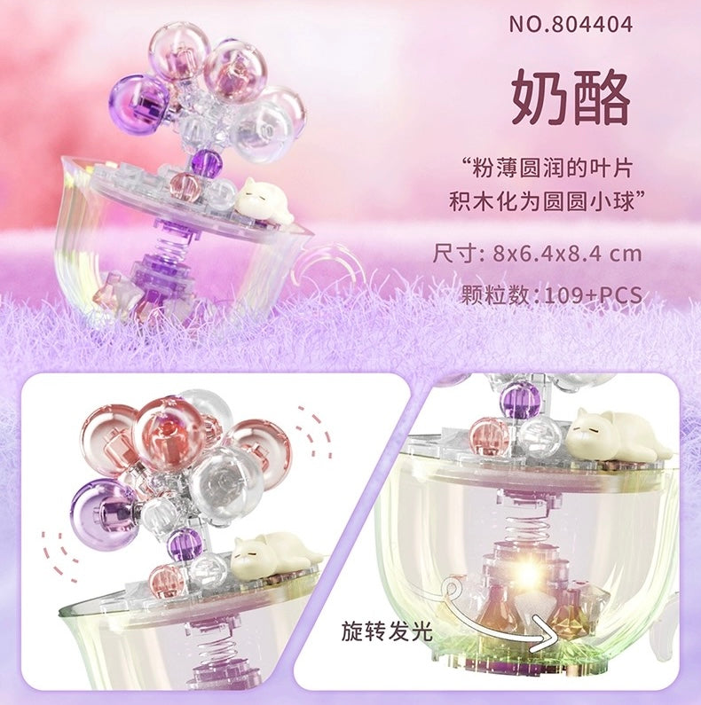 Mini Block Building Crystal Succulent Plants with Animals Cactus - Tiny Particle Assembly DIY Handmade Gift with Led Light