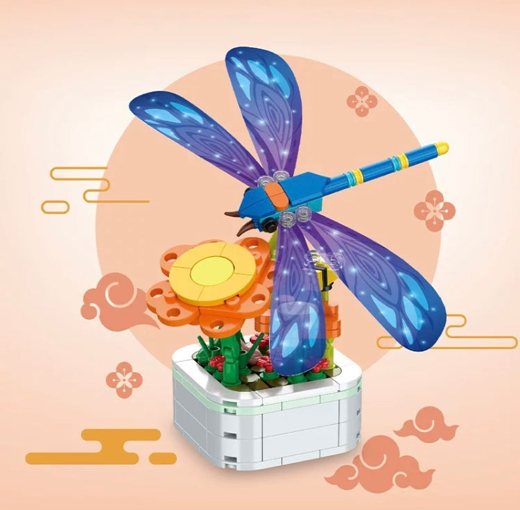 Mini Block Building Insect with Flowers Plant | Bee Butterfly - Tiny Particle Assembly DIY Handmade Children Gift