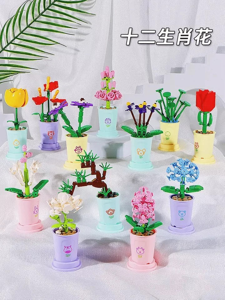 Mini Block Building Potted Plant | The Chinese Zodiac - Tiny Particle Assembly DIY Handmade Gift