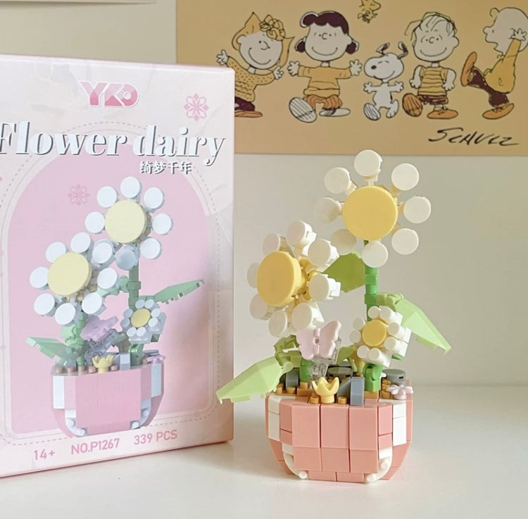Mini Block Building Flower Dairy | Rose Sunflower Peony Daisy Tulip - Tiny Particle Assembly DIY Handmade Gift