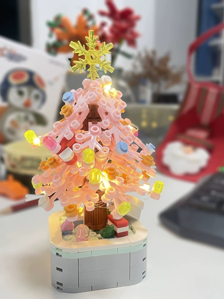 Mini Block Christmas Tree Chinese New Year | Green Pink Xmas Tree Tangerine - Building Block Christmas Gift DIY Handmade Gift