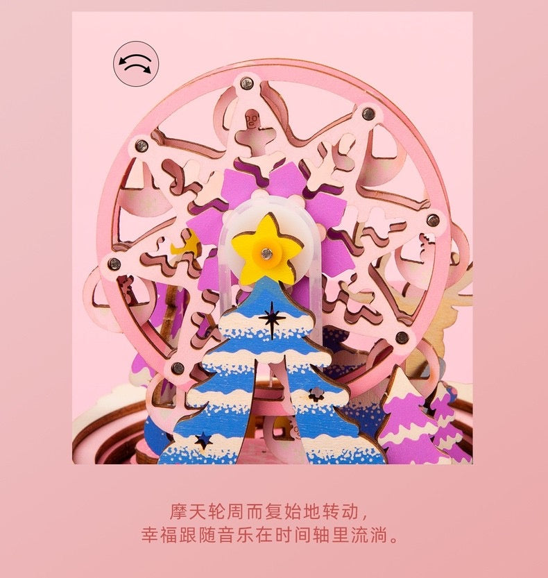 Craft Kits Wooden Music Box | Merry Christmas & Christmas Pink Deer - DIY Handmade Mini World Miniature Gift