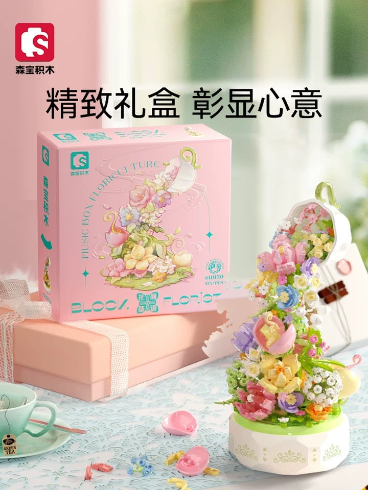 Mini Block Building Romantic Flower Express Love Music Box - with LED Lights Valentine Wedding Gift DIY Handmade Gift
