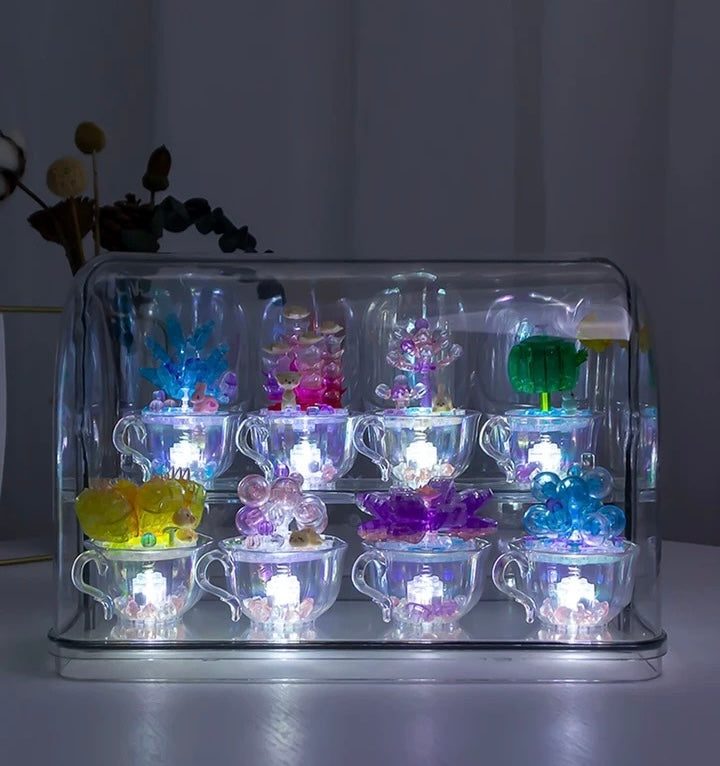 Mini Block Building Block Crystal Succulent Plants with Animals Cactus - Tiny Particle Assembly DIY Handmade Gift with Led Light