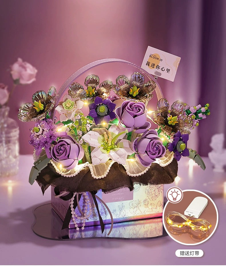 Loz Building Block Specially Love Set | Pink Purple Flower Basket - with LED Lights Valentine Wedding Gift DIY Handmade Gift