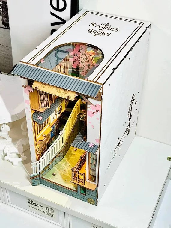 Craft Kits Wooden Booknook & Wonderland | Sakura Sping Tram Stop - DIY Handmade Mini World Miniature Gift with LED Light