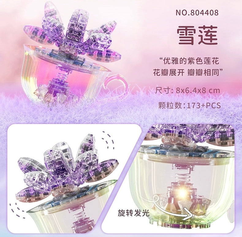 Mini Block Building Crystal Succulent Plants with Animals Cactus - Tiny Particle Assembly DIY Handmade Gift with Led Light
