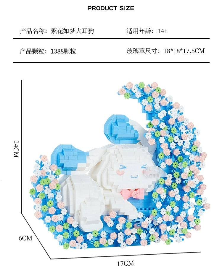 Mini Block Building Japanese Cartoon Moon Flower | Cinnamoroll Pochacco Bear - with LED Lights DIY Valentine Children Handmade Gift