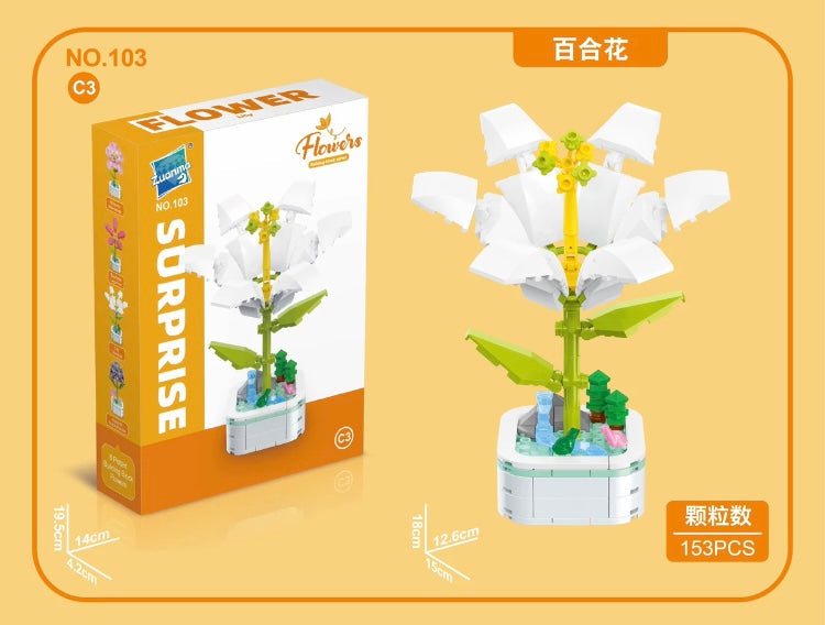 Mini Block Building Flower Series 3 | Lily Flower Camellia Hyacinth - Tiny Particle Assembly DIY Handmade Gift