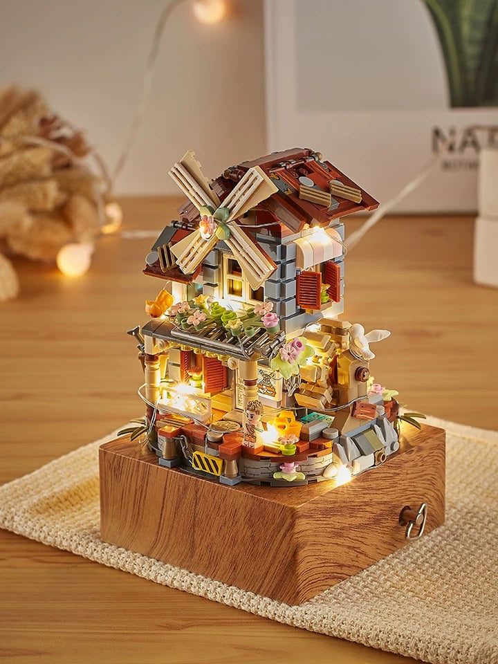 Loz Building Mini Block Country Style Music Box | Windmill House - DIY Handmade Children Birthday Gift