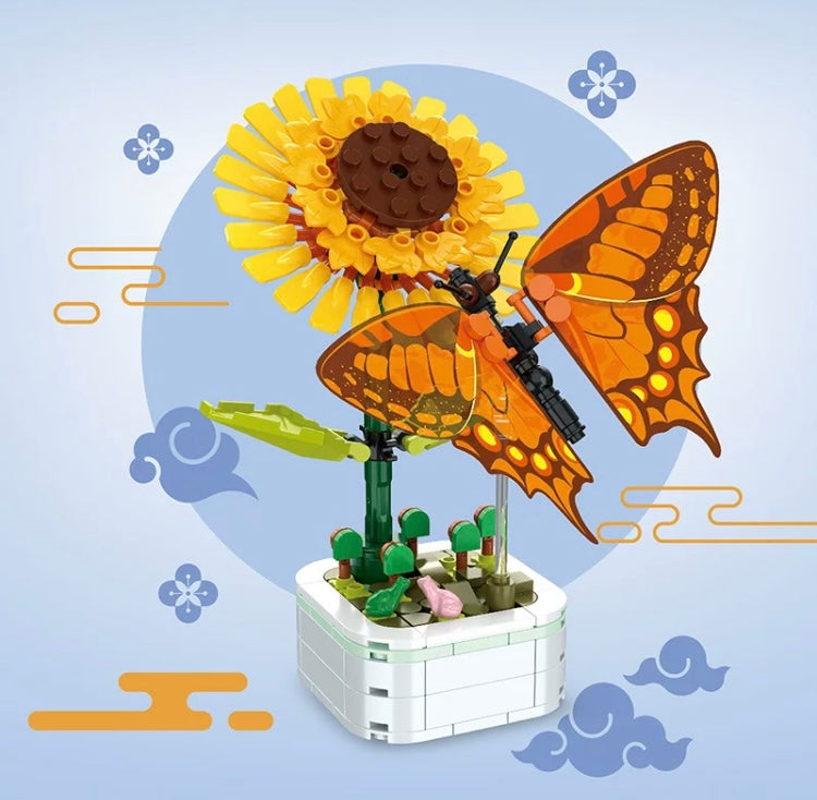 Mini Block Building Insect with Flowers Plant | Bee Butterfly - Tiny Particle Assembly DIY Handmade Children Gift
