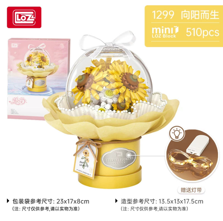 Loz Building Block Eternal Flowers Set | Rose SunFlower - with LED Lights Valentine Wedding Gift DIY Handmade Gift