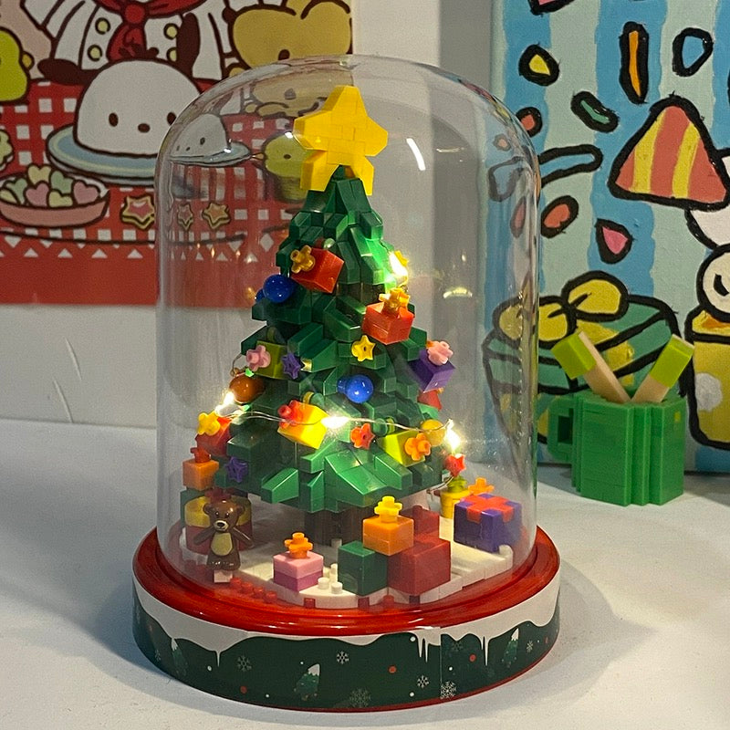 Mini Block Building with Cover | Christmas Tree - with LED Lights Xmas Gift DIY Handmade Gift