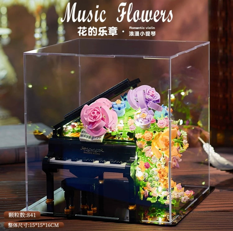Mini Block Building Music of Flowers | Romantic Violin Piano - with LED Lights DIY Handmade Gift