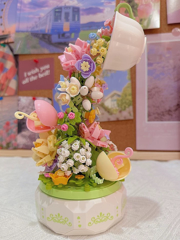 Mini Block Building Romantic Flower Express Love Music Box - with LED Lights Valentine Wedding Gift DIY Handmade Gift