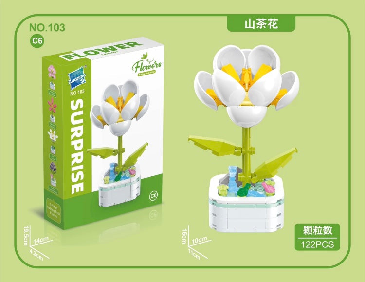Mini Block Building Flower Series 3 | Lily Flower Camellia Hyacinth - Tiny Particle Assembly DIY Handmade Gift