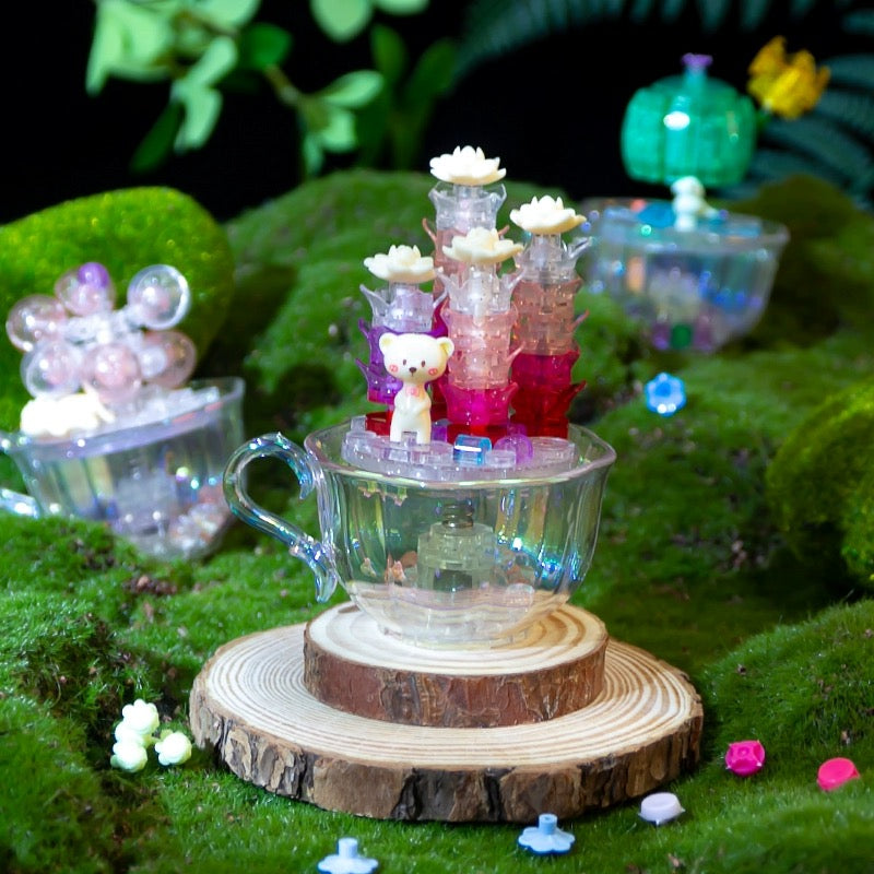 Mini Block Building Crystal Succulent Plants with Animals Cactus - Tiny Particle Assembly DIY Handmade Gift with Led Light