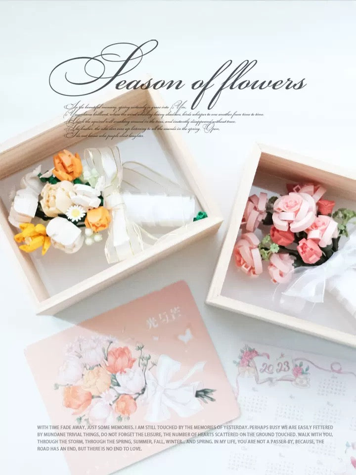 Craft Kits Romantic Flower Bouquet | Pink Rose Yellow Rose - with LED Lights Valentine Wedding Gift DIY Handmade Gift Mini Block Building Block
