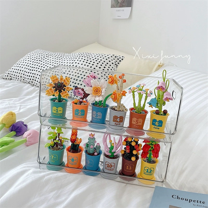 Mini Block Building Potted Plant | Birthday Months - Tiny Particle Assembly DIY Handmade Gift