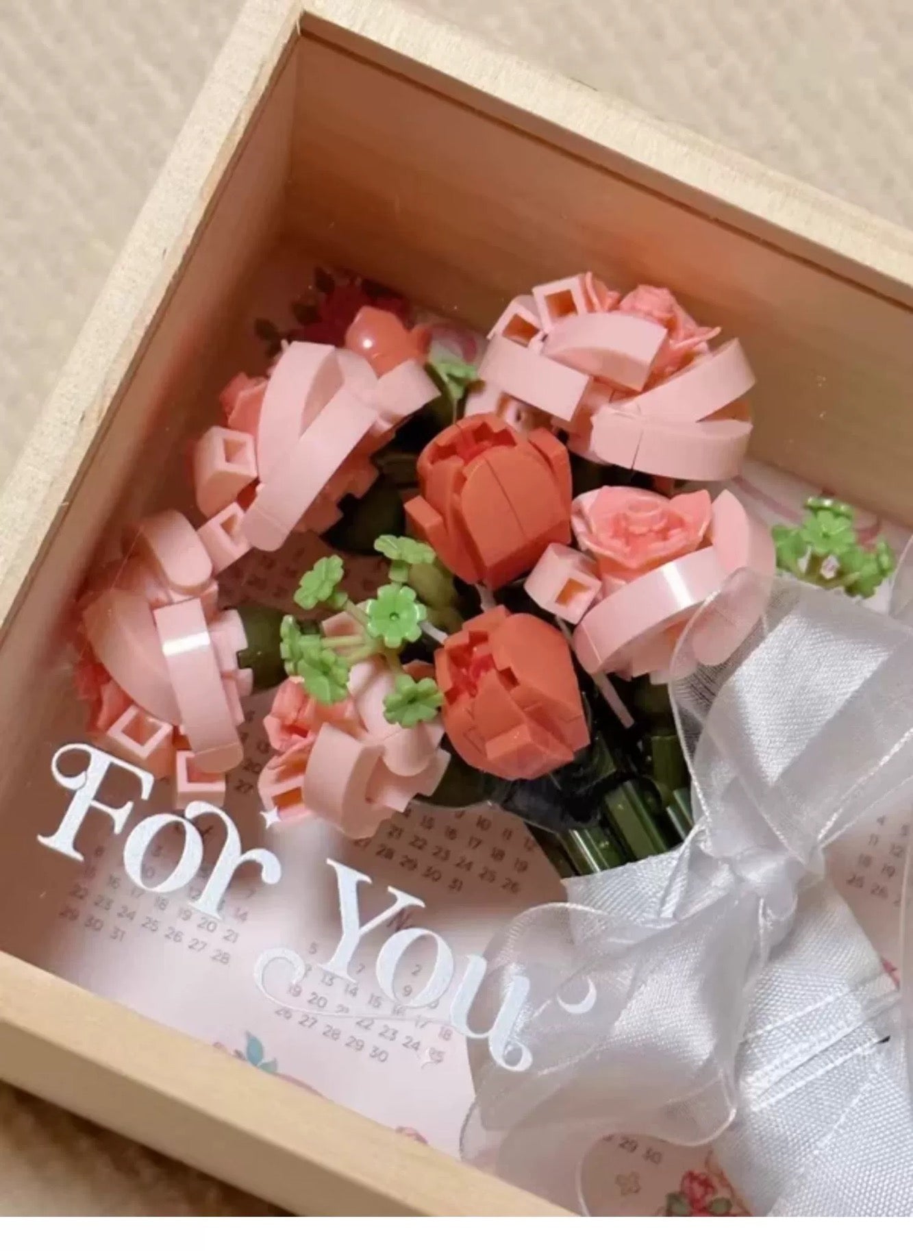 Block Building Romantic Flower Bouquet | Pink Rose Yellow Rose - with LED Lights Valentine Wedding Gift DIY Handmade Gift