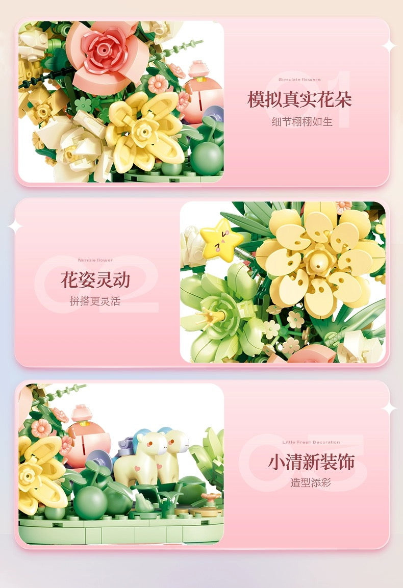 Mini Block Building Fancy Forest Moon Flower - with LED Lights Valentine Girlish DIY Handmade Gift