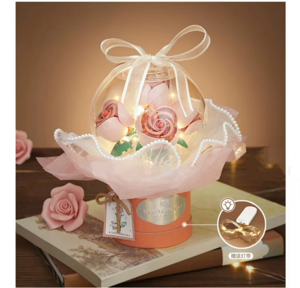 Loz Building Block Eternal Flowers Set | Rose SunFlower - with LED Lights Valentine Wedding Gift DIY Handmade Gift