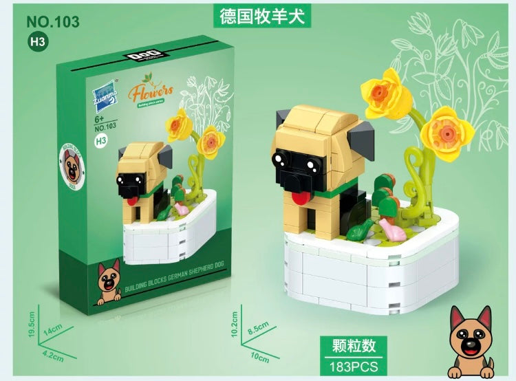 Mini Block Building Dog Plant | Bulldog Poodle Dachshund - Tiny Particle Assembly DIY Handmade Children Gift