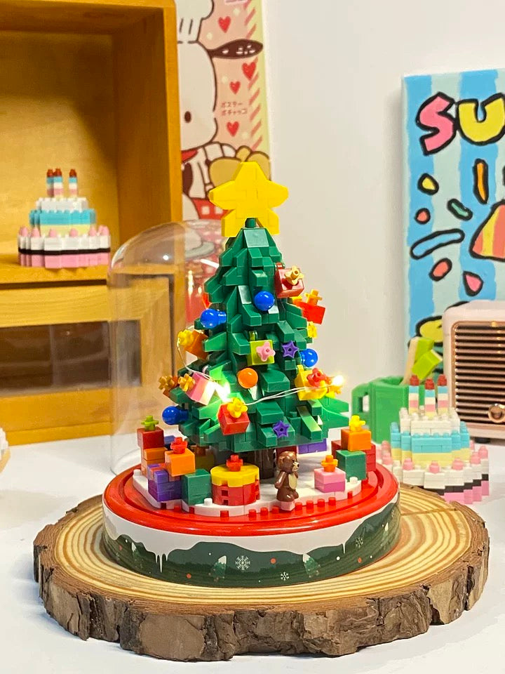 Mini Block Building with Cover | Christmas Tree - with LED Lights Xmas Gift DIY Handmade Gift
