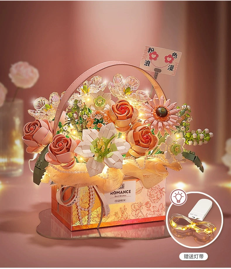 Loz Building Block Specially Love Set | Pink Purple Flower Basket - with LED Lights Valentine Wedding Gift DIY Handmade Gift