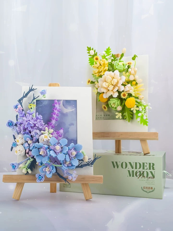 Craft Kits Romantic Flower Frame | Purple Blue White Green - DIY Handmade Mini World Miniature Gift Mini Block Building Block