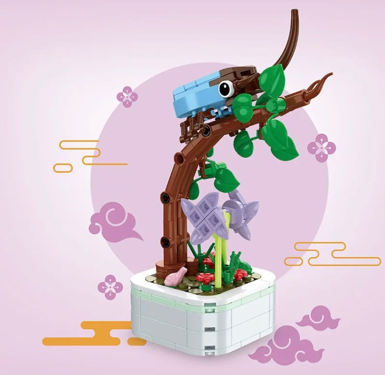 Mini Block Building Insect with Flowers Plant | Bee Butterfly - Tiny Particle Assembly DIY Handmade Children Gift