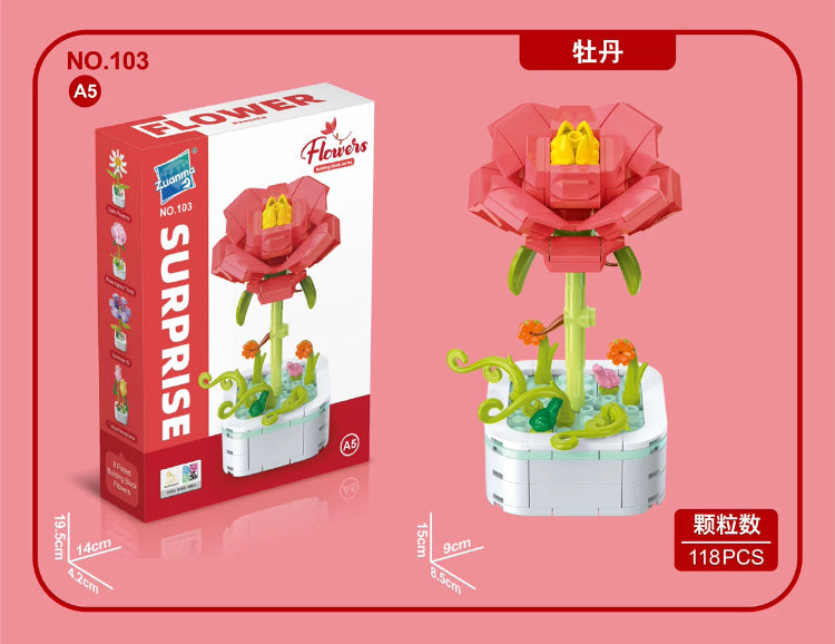 Mini Block Building Flower Series 1 | Daisy Pink Rose Sunflower - Tiny Particle Assembly DIY Handmade Gift