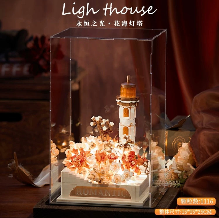 Mini Block Building Romantic LightHouse with Flower - with LED Lights DIY Valentine Handmade Gift