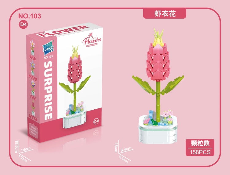 Mini Block Building Flower Series 4 | Peach Blossom Carnation - Tiny Particle Assembly DIY Handmade Gift
